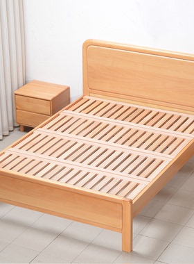 北欧榉木全实木床双人床大床1.8米高箱床婚床简约纯原木香港包邮