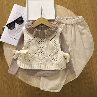 款 三件套秋季 洋气时髦打底马甲森系女宝宝时髦 2024新款 女童套装