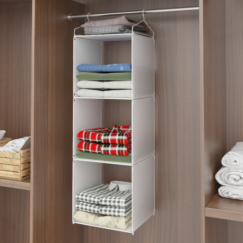 衣橱内部分层收纳悬挂式置物架衣柜隔板空间利用神器可折叠收纳架