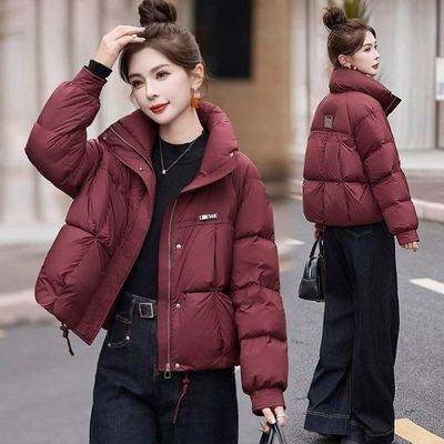 红羽绒棉服女短款冬季加厚保暖