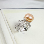 diy珍珠戒指空托复古镂空蕾丝s925纯银手工制作开口配9 10mm扁圆