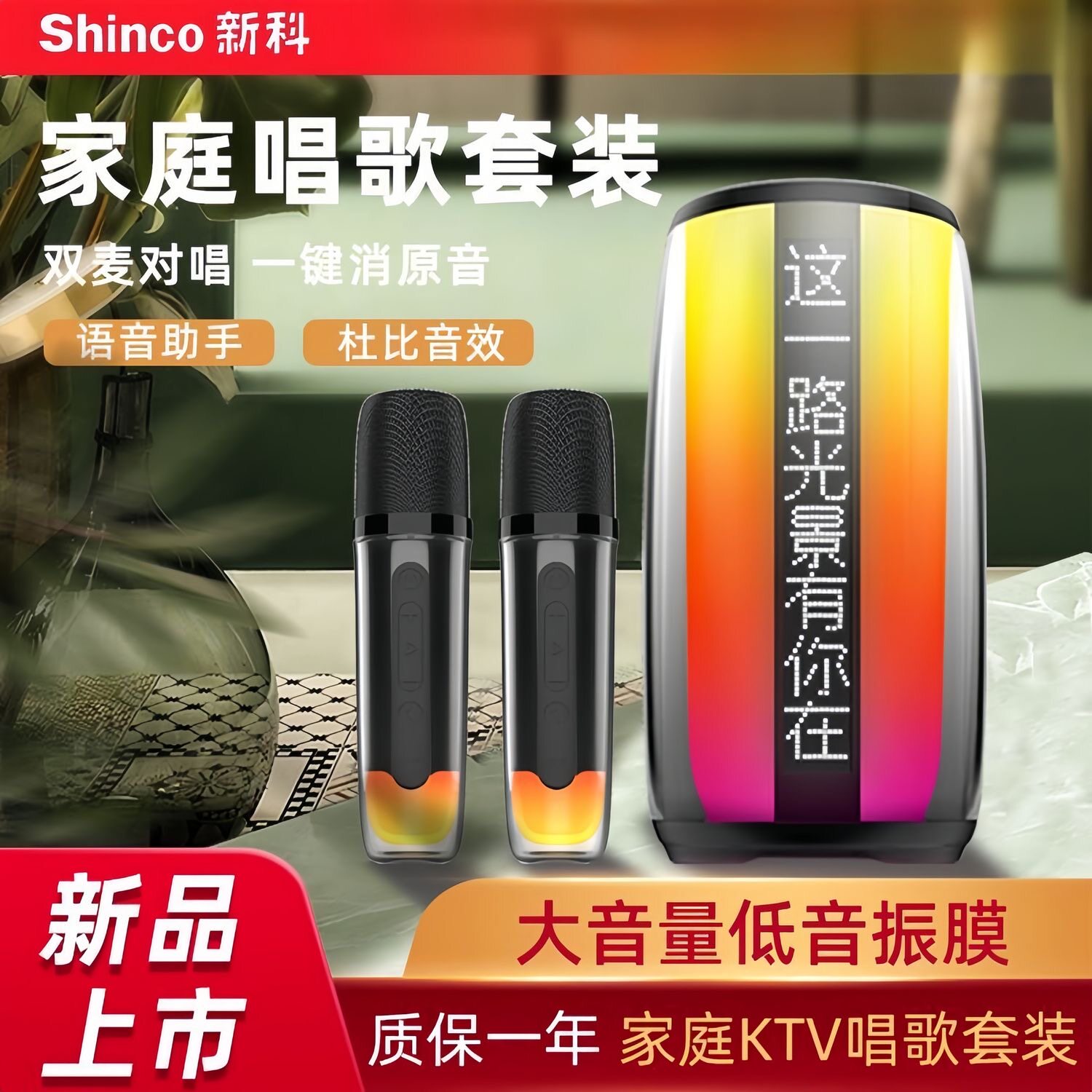 新科歌词音响一体话筒蓝牙音箱麦克风唱歌便携炫彩家用家庭ktv