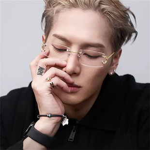 王嘉尔同款 复古金丝无框近视眼镜架痞帅方框素颜平光镜女 眼镜男款