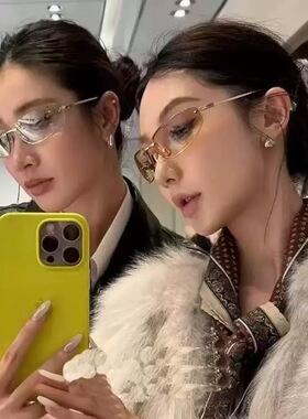 Y2K辣妹椭圆无框银色墨镜女