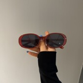 椭圆框墨镜女复古猫眼y2k辣妹多巴胺穿搭防紫外线红色框太阳镜男