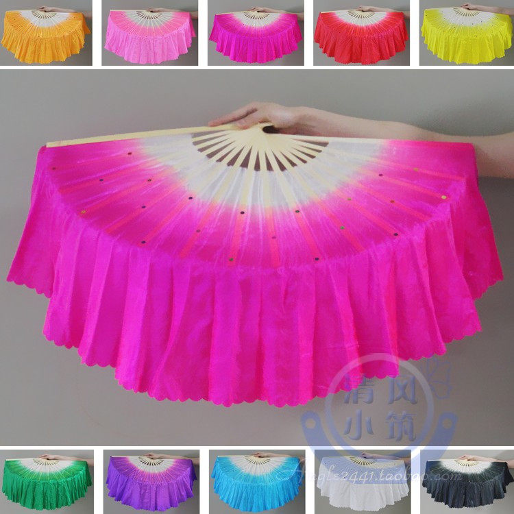 1 피트 2 모조 실크 댄스 팬 양면 그라데이션 양코 팬 스퀘어 댄스 팬 슈퍼 좋은 머리 녹색 팬 뼈