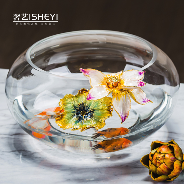 玻璃鱼缸客厅小型家居摆件高档透明电视柜桌面茶几酒柜装饰工艺品