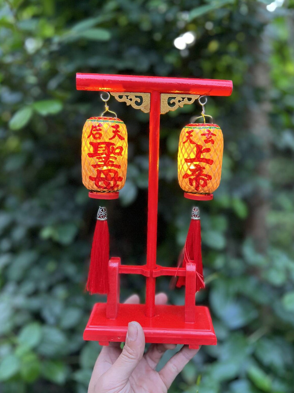 网红T架创意潮汕竹编油纸手工迷你小灯笼结婚礼品神佛龛家具摆件