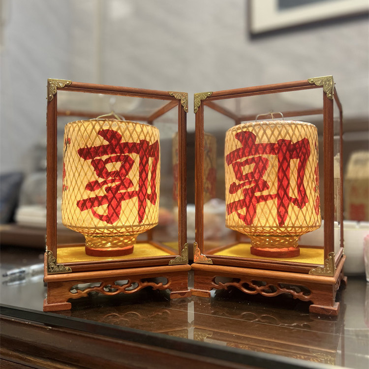 潮汕传统竹编油纸灯笼玻璃罩摆件