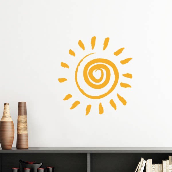 太阳光黄色手绘墙贴壁纸房间贴花