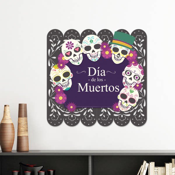 骷髅头礼帽花墨西哥亡灵节墙贴壁纸房间贴花