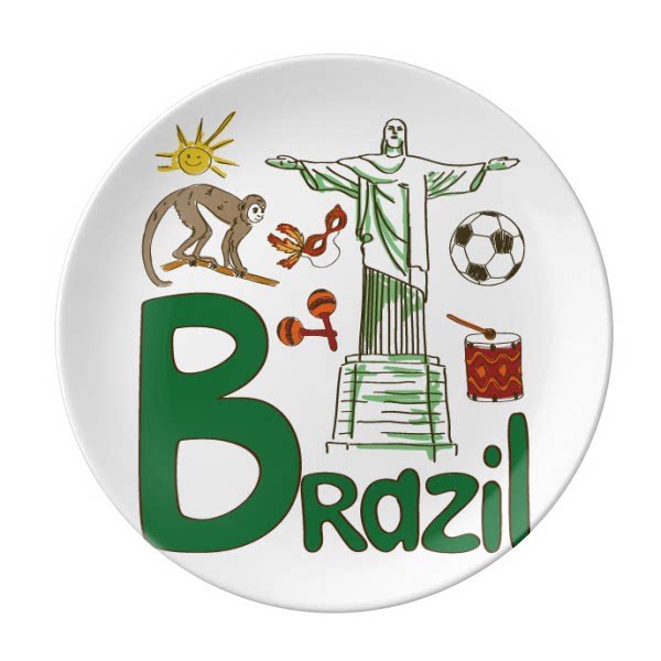 巴西地标象征图案陶瓷餐盘子8寸月光盘餐具家居礼物