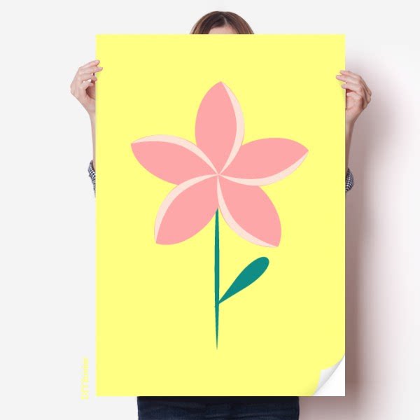 淡粉五瓣花简单海报贴纸80x55cm墙贴纸卧室家居装饰