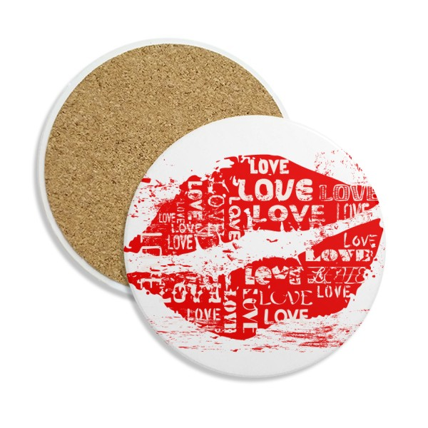 情人节红色嘴唇love爱情圆形杯垫水杯隔热垫2片装礼品礼物