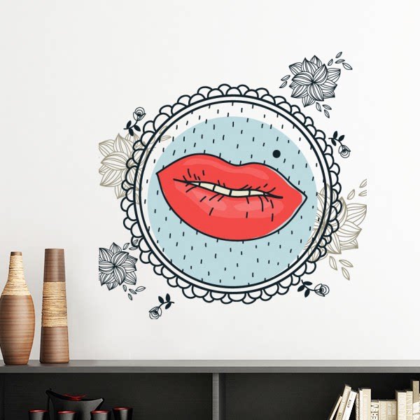 巴洛克红唇花画框卡通图案墙贴壁纸房间贴花