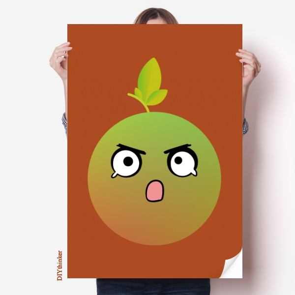 可爱卡通委屈橘子表情包海报贴纸80x55cm墙贴纸卧室家居装饰