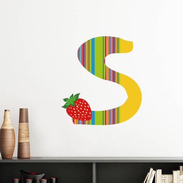 s字母草莓水果有趣可爱插画图案墙贴壁纸房间贴花