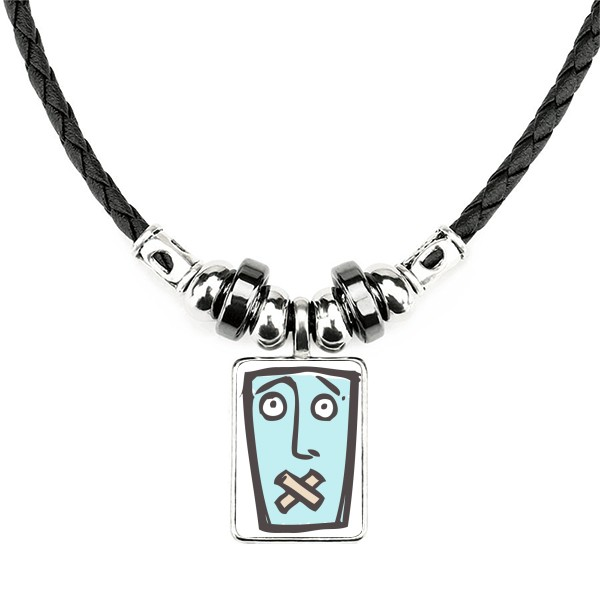 闭嘴抽象人脸聊天素描表情包手工皮绳项链吊坠饰品