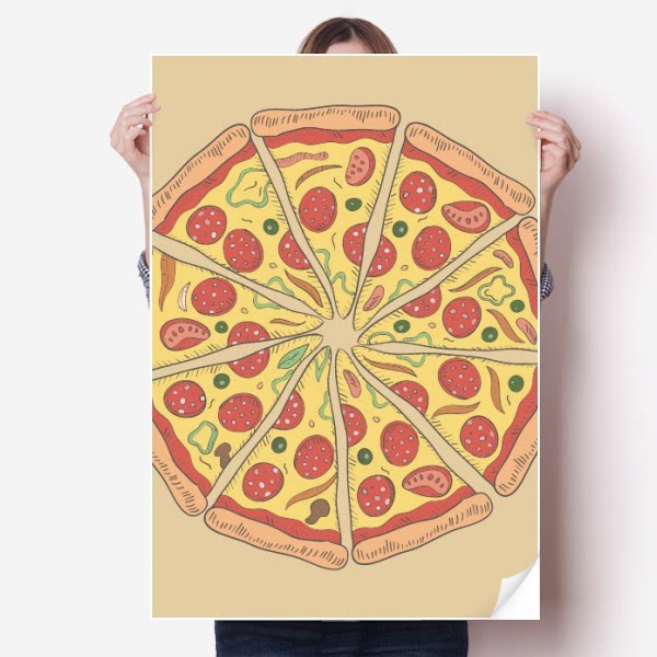 美食番茄披萨图海报贴纸80x55cm墙贴纸卧室家居装饰