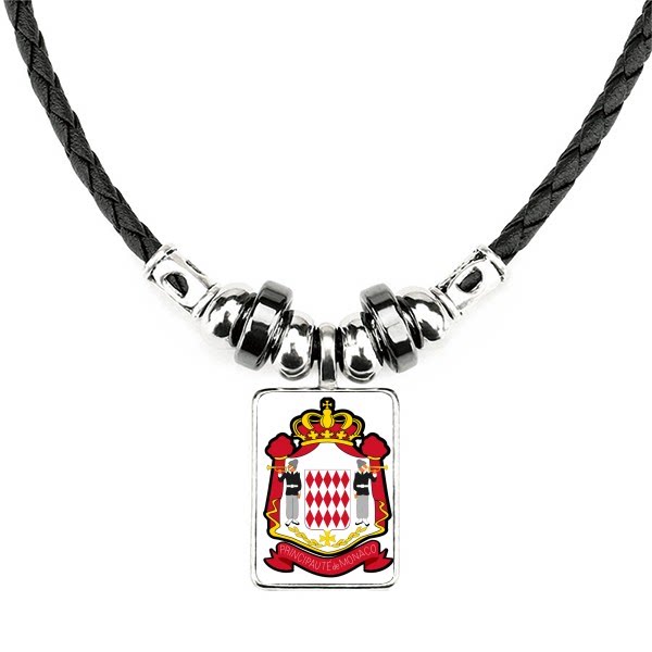 摩纳哥欧洲国徽手工皮绳项链吊坠饰品