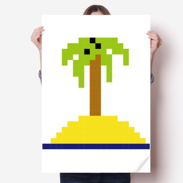 夏日航海椰子树像素海报贴纸80x55cm墙贴纸卧室家居装饰