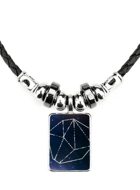星空蓝色幻想宇宙图案手工皮绳项链吊坠饰品