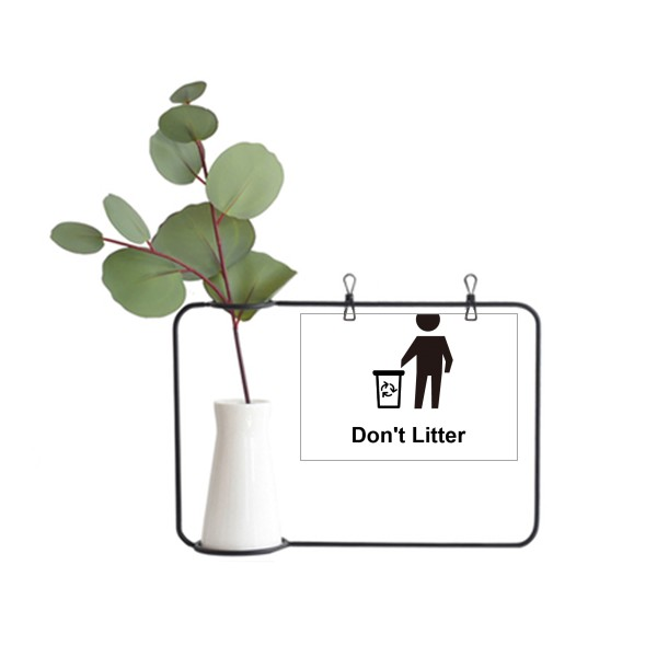 请勿乱丢垃圾黑色警示标志金属相框陶瓷花瓶装饰