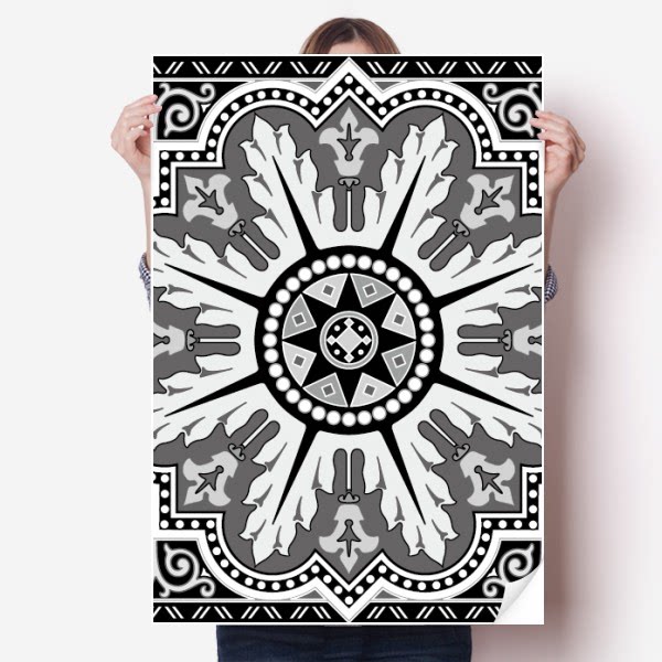 黑白阿拉伯风格纹样海报贴纸80x55cm墙贴纸卧室家居装饰