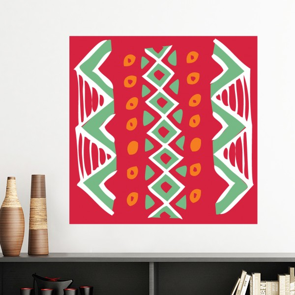 红绿墨西哥图腾玛雅手绘涂鸦墙贴壁纸房间贴花