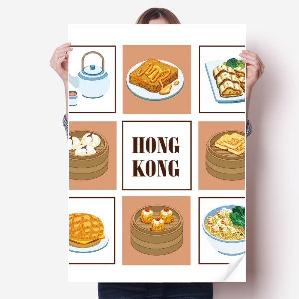 香港本土美食中国菠萝油点心海报贴纸80x55cm墙贴纸卧室家居装饰