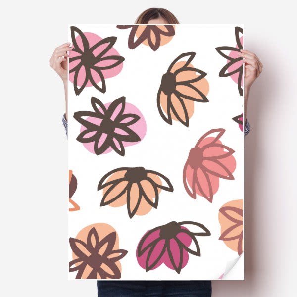 花瓣抽象花卉北欧插画海报贴纸80x55cm墙贴纸卧室家居装饰