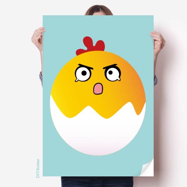 鸡蛋哭泣可爱萌版表情海报贴纸80x55cm墙贴纸卧室家居装饰
