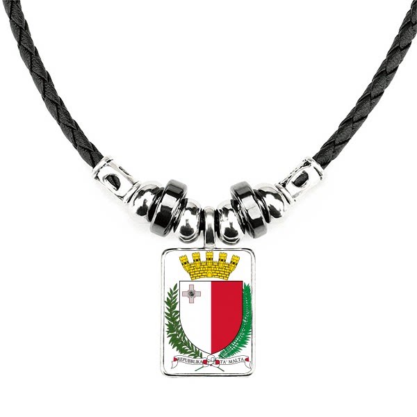 马耳他共和国欧洲国徽手工皮绳项链吊坠饰品