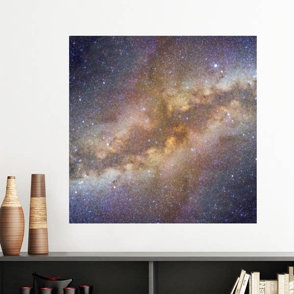 深蓝色宇宙中黄褐色浩瀚银河图案墙贴壁纸房间贴花