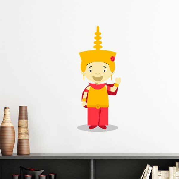 高帽子黄色柬埔寨卡通人物墙贴壁纸房间贴花