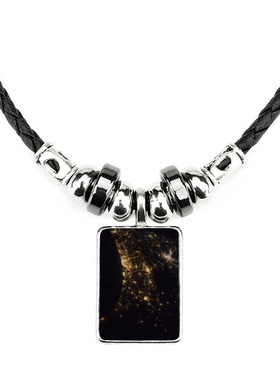 宇宙太空神秘金黄色星云碎片图手工皮绳项链吊坠饰品