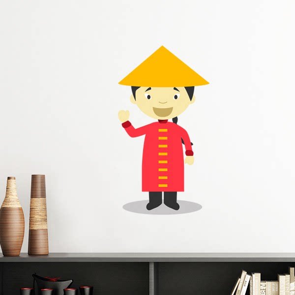 红色长衫中国卡通人物墙贴壁纸房间贴花