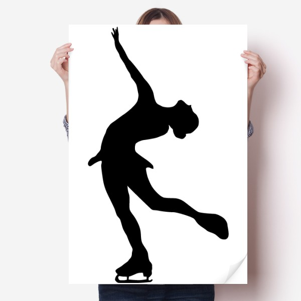 冬运动女子滑冰剪影海报贴纸80x55cm墙贴纸卧室家居装饰