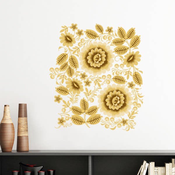 金色古典花纹植物纹样墙贴壁纸房间贴花