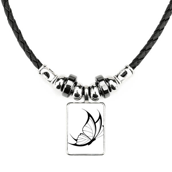 简约复古黑白蝴蝶飞舞剪影手工皮绳项链吊坠饰品