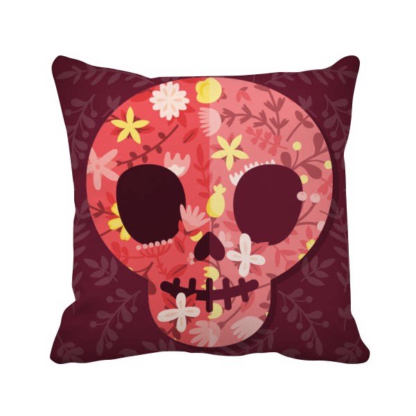 粉色墨西哥亡灵节骷髅方形抱枕靠枕沙发靠垫双面含芯礼物