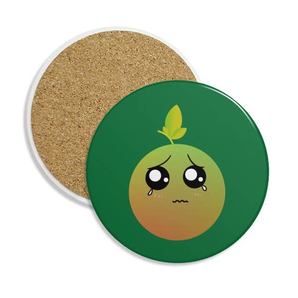 可爱卡通哭泣橘子表情包圆形陶瓷杯垫水杯隔热垫2片装礼品礼物