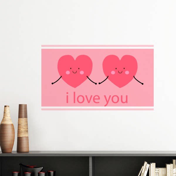 情人节可爱笑脸粉色心我爱你图案墙贴壁纸房间贴花