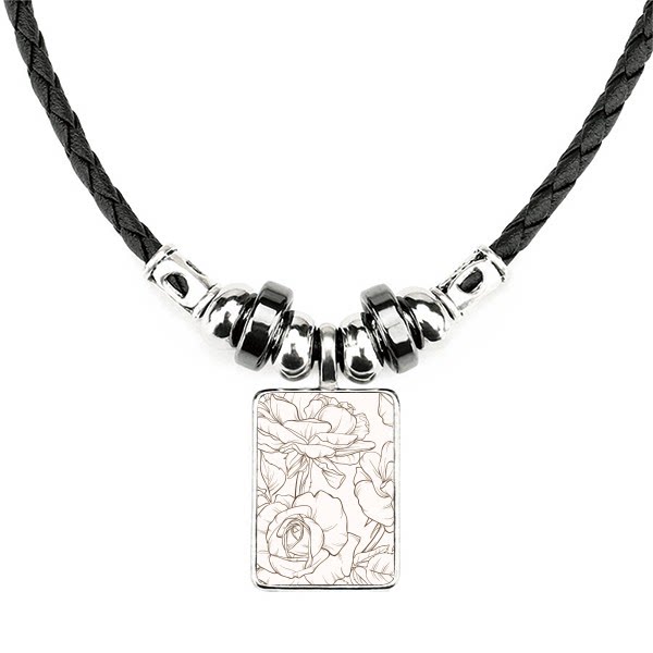 线描植物手绘花卉手工皮绳项链吊坠饰品