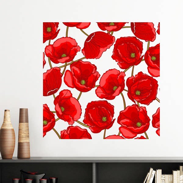 艺术画平铺虞美人红花背景图装饰墙贴壁纸房间贴花