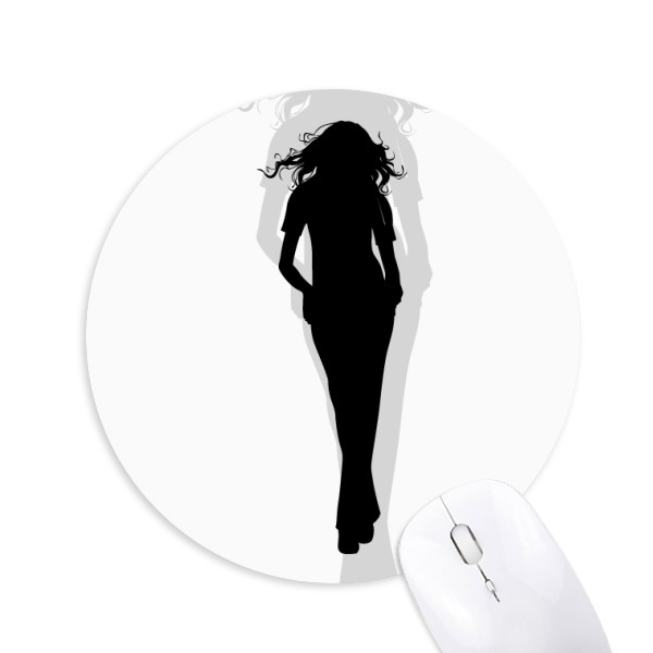 美丽美女人走路剪影圆形游戏办公防滑橡胶鼠标垫礼物