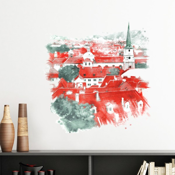 红屋顶俄罗斯建筑俄国墙贴壁纸房间贴花