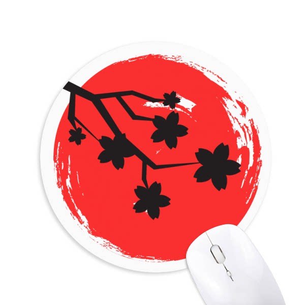 日本文化国旗红黑树枝圆形游戏办公防滑橡胶鼠标垫礼物