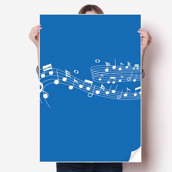 蓝色舞动五线谱音乐海报贴纸80x55cm墙贴纸卧室家居装饰