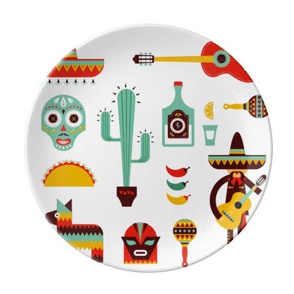 宽边帽仙人掌墨西哥元素陶瓷餐盘子8寸月光盘餐具家居礼物